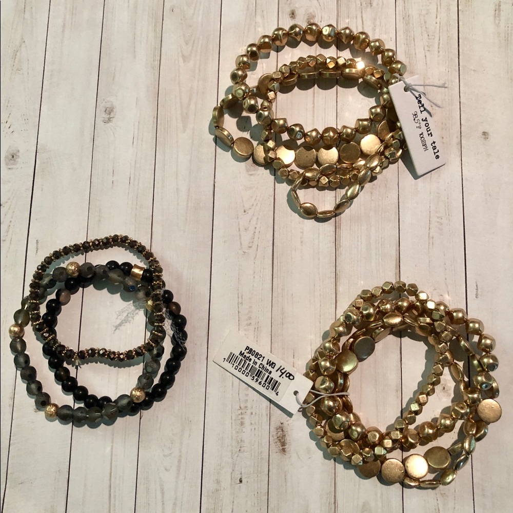 NWT Lot Of 3 Bracelets Gold, Black and Gray
